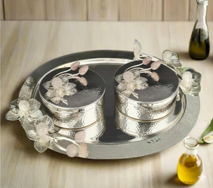 Luxury Oval Contemporary Metal <b>Vanity</b> Tray for Dining <b>Table</b> Perfume & Jewelry Storage Multi-Piece Serving Tray Set - Product Image 2