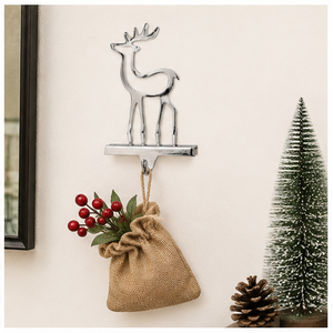 Shiny Silver Hollow Reindeer Christmas <b>Stocking</b> <b>Holder</b> for Mantel Weighted Base Metal Deer <b>Stocking</b> Hanger For Holiday Fireplace - Product Image 4
