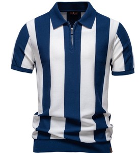 Men's Striped Knitted <b>Polo</b> Shirt Short Sleeve Zipper Casual Design <b>Orange</b> Beige Color Blocked Regular Fit - Product Image 2