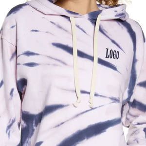 Sudadera con capucha y logo, diseño de manga larga con bolsillo canguro, tela suave de bajo costo, estilo tie-dye, corte holgado. - Product Image 5