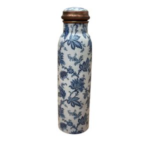Wholesale Blue and <b>White</b> Floral Printed Copper <b>Water</b> <b>Bottle</b> Healing Yoga <b>Bottle</b> Leakproof Drinking Vessel for Gifting - Product Image 1