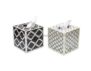 Porta pañuelos decorativo con incrustaciones de hueso, cubierta de madera de lujo, diseño elegante hecho a mano, perfecto para uso en el hogar o la oficina. - Product Image 2