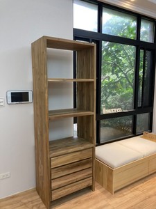 Modern <b>Rustic</b> Indonesian Teak Display <b>Cabinet</b> Featuring Four Drawers and Open Compartment with Weathered Wood Finish for Wabi Sa - Product Image 2