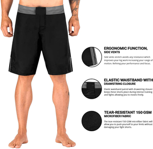 Shorts de bain pour homme noirs à imprimé géométrique, séchage rapide, taille élastique, style Bermuda sportif, rayures latérales, impression par sublimation - Product Image 2