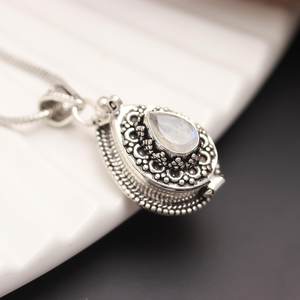 Elegant Vintage Rainbow Moonstone Crescent <b>Locket</b> 925 Sterling <b>Silver</b> Gold Plated Charm Pendant for Women Men-Engagement Jewelry - Product Image 2
