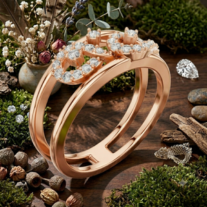 Women's Lab Grown Diamond <b>Open</b> Band <b>Ring</b> Floral Cluster Design Rose Gold Color Daily Wear Jewelry - Product Image 1