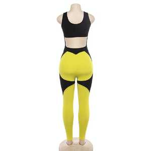 Women Yoga Set Color Blocking High Waist <b>Leggings</b> Racerback <b>Crop</b> Top Two Piece Seamless Spandex Polyester Four-Way Stretch - Product Image 1
