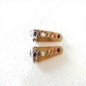 Colgante de Cristal Plano de Cuarzo Dorado Natural con Siete Chakras, Chapado en Plata Antigua, Acero Inoxidable, Amuleto de Sanación Espiritual de Moda - Product Image 1