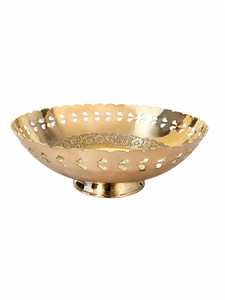 Frutero Decorativo de Metal con Acabado Dorado, Plato Redondo con Pedestal, Diseño Perforado, Centro de Mesa Floral Grabado para Mesa de Comedor - Product Image 5