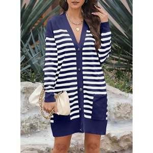 Open Front Button V-Neck <b>Cardigan</b> Sweater for Women 2025 Long Sleeve <b>Chunky</b> <b>Knit</b> Outwear Pockets Striped Design for Autumn - Product Image 6