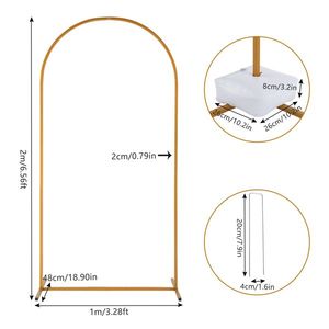 Arco in ferro dorato 100x200cm per matrimonio, con sacca d'acqua per telaio porta, chiodi da pavimento e copertura tetto, ideale per allestimenti nuziali - Product Image 6