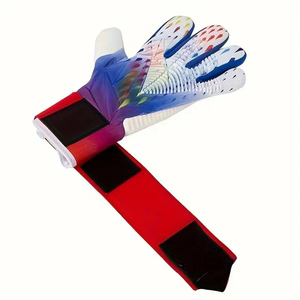 Gants de gardien de but de football personnalisés imprimés par sublimation, unisexes, antidérapants en silicone avec fermeture auto-agrippante, rouge, violet, bleu, blanc - Product Image 1