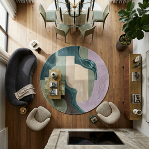 Tapis rond sculpté de luxe en laine, tufté à la main, tapis d'art contemporain, revêtement de sol sur mesure pour intérieurs modernes - Product Image 5
