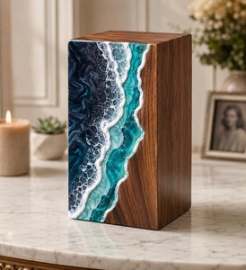 Handmade American Style Walnut Wood Ocean Resin Urn <b>Box</b> <b>Memorial</b> Keepsake Cremation Art Eco-Friendly Durable 200-220 Cubic Inch - Product Image 4