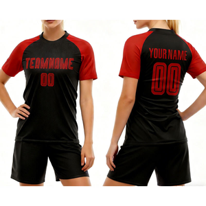 Red Soccer Jersey Custom Football Jersey Sublimation Professional Club Women Uniform <b>Half</b> Sleeve <b>Shirt</b> & Shorts Female Kits - Product Image 1