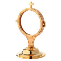 Relicario Religioso de Latón con Acabado Dorado, con Cruz en la Parte Superior y Diseño Ornamentado, Estilo Tradicional para Decoración del Hogar, Ideal como Regalo Religioso