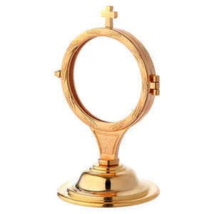 Magnifique reliquaire religieux en laiton finition or avec croix sur le dessus et design orné, style décoration traditionnelle pour la maison, idéal comme cadeau d'église - Product Image 2