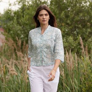 VENTE Haut court KURTA Style 7 Gris œuf et blanc Haut pour femme Haut indien à motifs floraux Haut décontracté Cadeau pour elle - Product Image 4