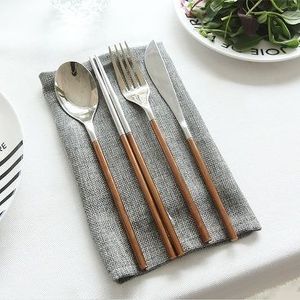 Ensemble de couverts en acier inoxydable avec manche en bois de style artisanal, cuillère, fourchette, couteau pour restaurant, hôtel et usage domestique - Product Image 4
