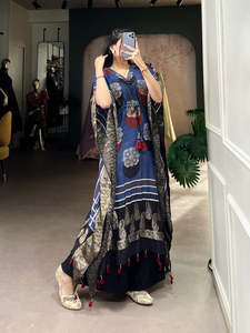Blue Elegant Pure Viscose Handwork <b>Kaftan</b> With Zari Border Party Wear Pure Viscose Zari Border <b>Kaftan</b> Work Real Mirror Hand Work - Product Image 3