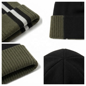 Adjustable 100% <b>Wool</b> <b>Beanie</b> with Silk Screen Printing Unisex Acrylic <b>Beanie</b> <b>Hat</b> Striped Knit Winter Cap Casual Style 56-58CM Hea - Product Image 4