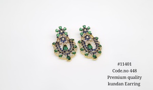 Pendientes colgantes Kundan 11401, latón chapado en oro, circonita, diseño floral, pendientes Kundan, joyería para bodas y fiestas, para mujeres. - Product Image 2