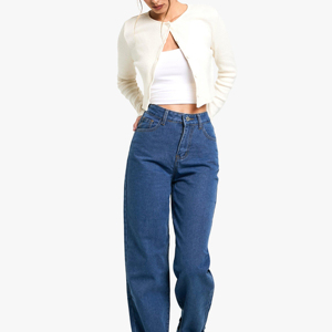 Jeans de mezclilla de cintura media de pierna recta holgados y transpirables de alta calidad para mujer, estilo casual y a la moda - Product Image 3