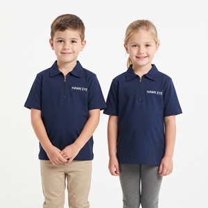 Kids <b>Navy</b> Blue Quarter Zip Polo Shirt Short Sleeve Embroidered Logo Regular Fit Children's Wear Leisure <b>Top</b> - Product Image 1