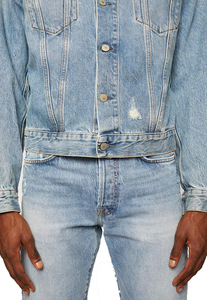 ผู้ผลิต OEM เสื้อผ้าเดนิมผู้ชาย เสื้อแจ็คเก็ตเดนิมแขนยาว เสื้อผ้าลำลองสไตล์สตรีท แจ็คเก็ตยีนส์ติดกระดุมแบบดิสเทรสสำหรับผู้ชาย - Product Image 4