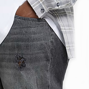 Shorts en jean décontractés pour hommes, teinture color block personnalisée, été, 100% coton, multi-poches, coupe ajustée, écologiques, respirants - Product Image 5