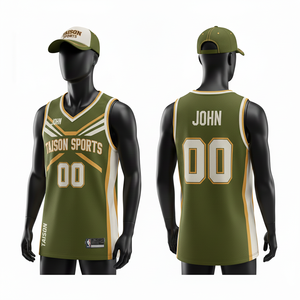 Jersey de Baloncesto para Mujer, 160 GSM, Malla de Poliéster Transpirable, Verde Oliva, Paneles Laterales Blancos y Dorados, Sublimación, Logotipo Personalizado, Nombre del Equipo - Product Image 1