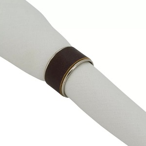 Ensemble de 4 anneaux de serviette en métal doré, cercle avec bande marron, décoration de table - Product Image 3