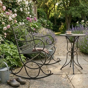 Traditional Heavy Duty Wrought Iron Patio <b>Dining</b> <b>Set</b> Weather Resistant Rocking Outdoor Garden Furniture <b>Table</b> Chairs 3-<b>Seater</b> - Product Image 5