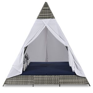 Tumbona de exterior GO de 90.5 pulgadas con almohadas de colores, tumbona de mimbre para patio con cojines grises y azules, conjuntos de jardín con forma de tienda de campaña - Product Image 4