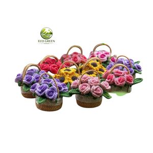 Handmade Crochet Flower <b>Basket</b> Cotton Potted Rose Sunflower Artificial Floral Decor for Desktop Living Room Wedding <b>Gift</b> - Product Image 5