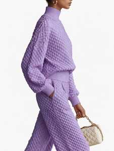 Women Lavender Knit Two Piece <b>Set</b> Turtleneck <b>Top</b> <b>Long</b> Pants Winter Outfit - Product Image 3