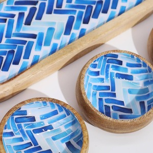 Ensemble de plateaux et de bols en bois, motif bleu, poli, pour la présentation de fruits, de desserts et de nourriture, décoration pour la maison - Product Image 3