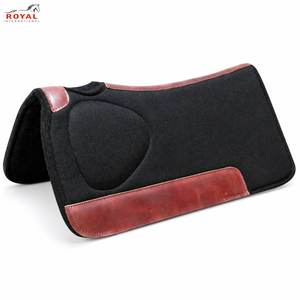 Selle Western |   Couverture de selle en feutre noir avec panneaux en cuir marron, soutien rembourré et coupe western profilée - Product Image 1