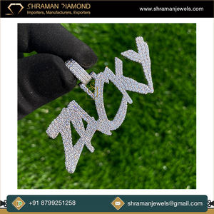 925 <b>Silver</b> Custom Iced Cursive <b>Initial</b> Block Letter Name Pendant <b>Necklace</b> Charm Brilliant Cut Diamond Hip Hop Style Personalized - Product Image 2