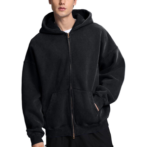 Sweat à capuche zippé oversize pour homme en molleton de qualité supérieure, noir délavé, à manches longues, avec poches, style streetwear décontracté, OEM - Product Image 1