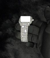 Montre mécanique automatique de luxe en acier inoxydable entièrement sertie de moissanite VVS, cadran en verre analogique brillant, 41 mm, vente en gros