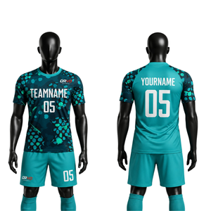 Ensemble de maillot de football ORVO pour homme, grande taille, été, bleu gris uni, sublimé, manches courtes, respirant, anti-humidité, col en V - Product Image 5