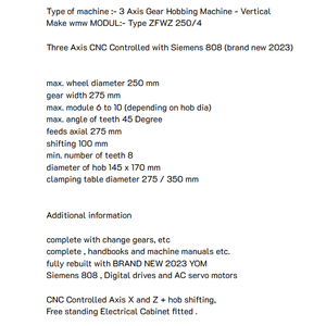 เครื่องขึ้นรูปเฟือง CNC 3 แกน รุ่น WMW ZFWZ 250 4 สำหรับการขึ้นรูปเฟืองที่มีความแม่นยำและการผลิตในอุตสาหกรรม - Product Image 4
