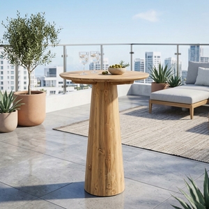 Robi Outdoor <b>Bar</b> <b>Table</b> Modern Solid Teak Wood High Pub Furniture Elegant Conical Pedestal Base For Patio Contemporary Home Decor - Product Image 5