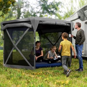 Gazebo Pop-up 11 x 11 piedi Grigio Scuro con Telo di Copertura Rimovibile e Pannelli Antivento Avvolgibili per Campeggio e Giardino - Product Image 2