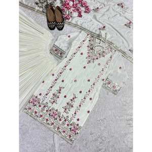 Conjunto de traje de diseñador para mujer con bordado y trabajo de secuencia de codificación - Product Image 4