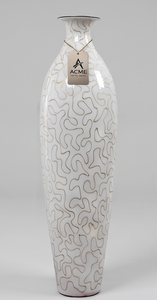 Jarrón de Piso Blanco Contemporáneo Premium con Patrón Abstracto Dorado, Accesorio Decorativo de Metal Hecho a Mano para Mesa - Product Image 5