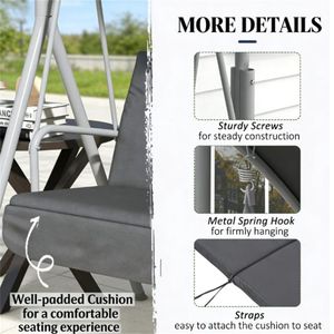 Sedia a Dondolo da Esterno Grigia per Portico, Giardino e Terrazza - Design Versatile per Arredamento Casa - Product Image 2