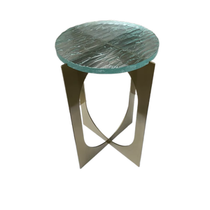 Table d'appoint pour salon avec plateau en verre moulé et métal, pour salon, chambre et bureau - Product Image 1