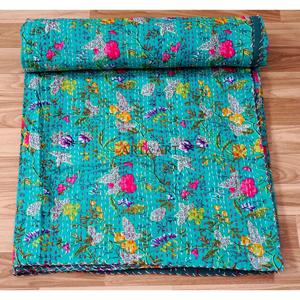 Couvre-lit Kantha indien fait main, 100% coton, imprimé à la main, motif floral, poids du tissu 220g, origine Rajasthan - Product Image 5